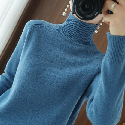 Autumn and winter new women's high-neck cashmere wool sweater loose knit pullover women's casual warm base pullover sweater