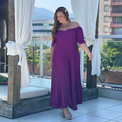 Plus Size Pleated Jumpsuit Female Off Shoulder Clothing Women One Piece Outfit Wide Leg Pant 2023 Summer Autumn Elegant Jumpsuit