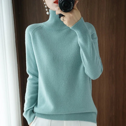 Autumn and winter new women's high-neck cashmere wool sweater loose knit pullover women's casual warm base pullover sweater