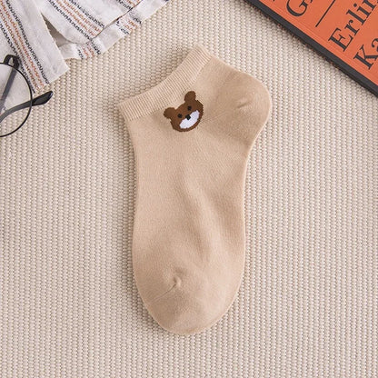 Cute Cartoon Bear Thin Cotton Sock  Women's Ins Korea Simple Style Ankle Socks Casual Boat Socks Harajuku Fashion Random A Pair