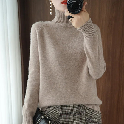 Autumn and winter new women's high-neck cashmere wool sweater loose knit pullover women's casual warm base pullover sweater