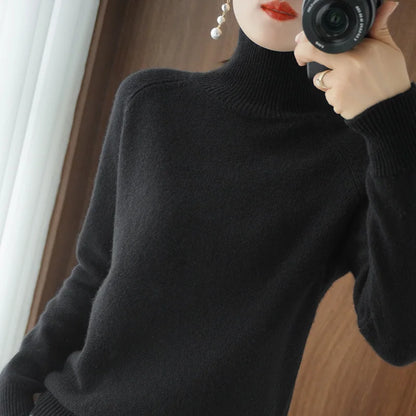 Autumn and winter new women's high-neck cashmere wool sweater loose knit pullover women's casual warm base pullover sweater