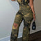 Women Plus Size Camouflage Jumpsuit Casual Army Green Denim Camo Strapless Sleeveless High Waist Ripped Jumpsuit Rompers