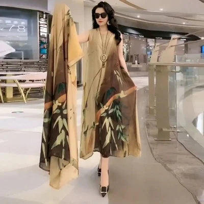 Oversize 5XL Dresses Female Two-Piece Suit 2023 New Spring Summer Dress Female Fashion Elegant Loose Print Mother Suit Dresses