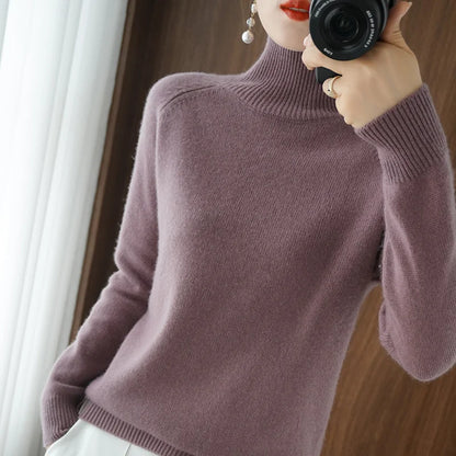 Autumn and winter new women's high-neck cashmere wool sweater loose knit pullover women's casual warm base pullover sweater