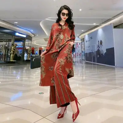 Oversize 5XL Dresses Female Two-Piece Suit 2023 New Spring Summer Dress Female Fashion Elegant Loose Print Mother Suit Dresses