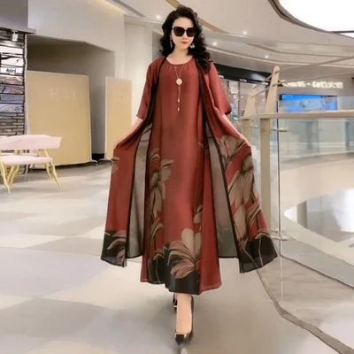 Oversize 5XL Dresses Female Two-Piece Suit 2023 New Spring Summer Dress Female Fashion Elegant Loose Print Mother Suit Dresses