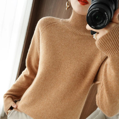 Autumn and winter new women's high-neck cashmere wool sweater loose knit pullover women's casual warm base pullover sweater