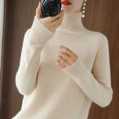 Autumn and winter new women's high-neck cashmere wool sweater loose knit pullover women's casual warm base pullover sweater