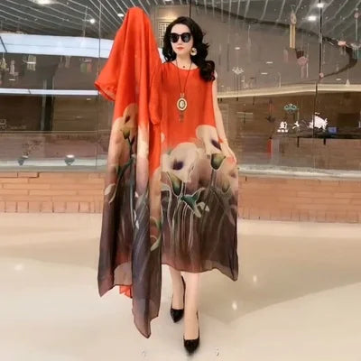 Oversize 5XL Dresses Female Two-Piece Suit 2023 New Spring Summer Dress Female Fashion Elegant Loose Print Mother Suit Dresses