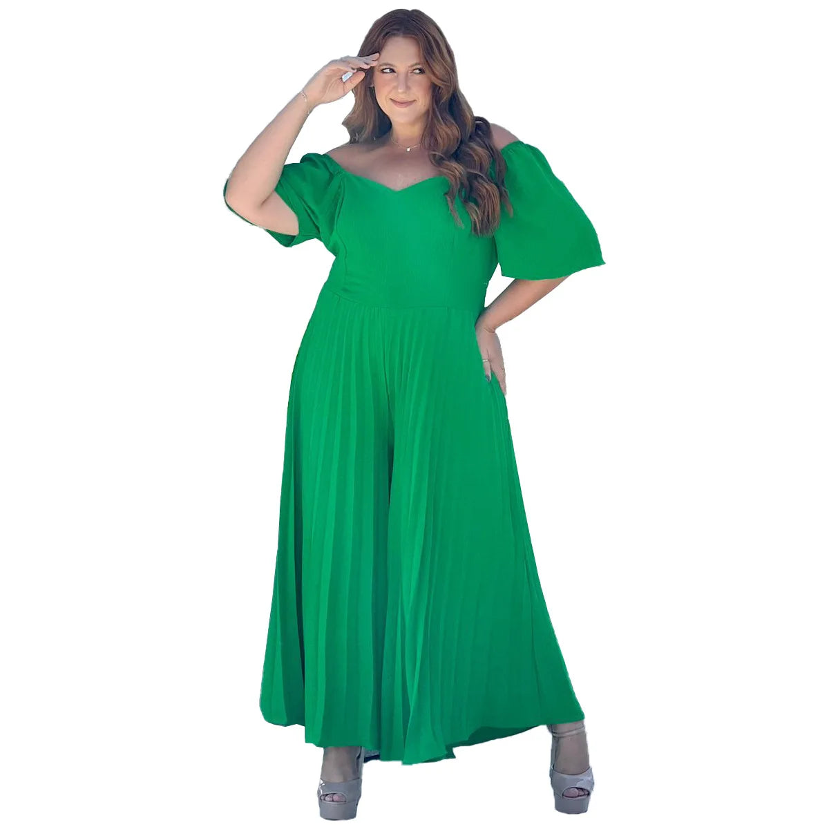 Plus Size Pleated Jumpsuit Female Off Shoulder Clothing Women One Piece Outfit Wide Leg Pant 2023 Summer Autumn Elegant Jumpsuit