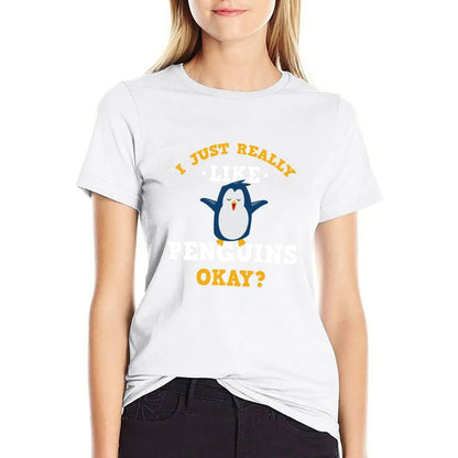 Cute I Just Really Like Penguins Quote T-Shirt shirts graphic tees anime clothes Womens clothing