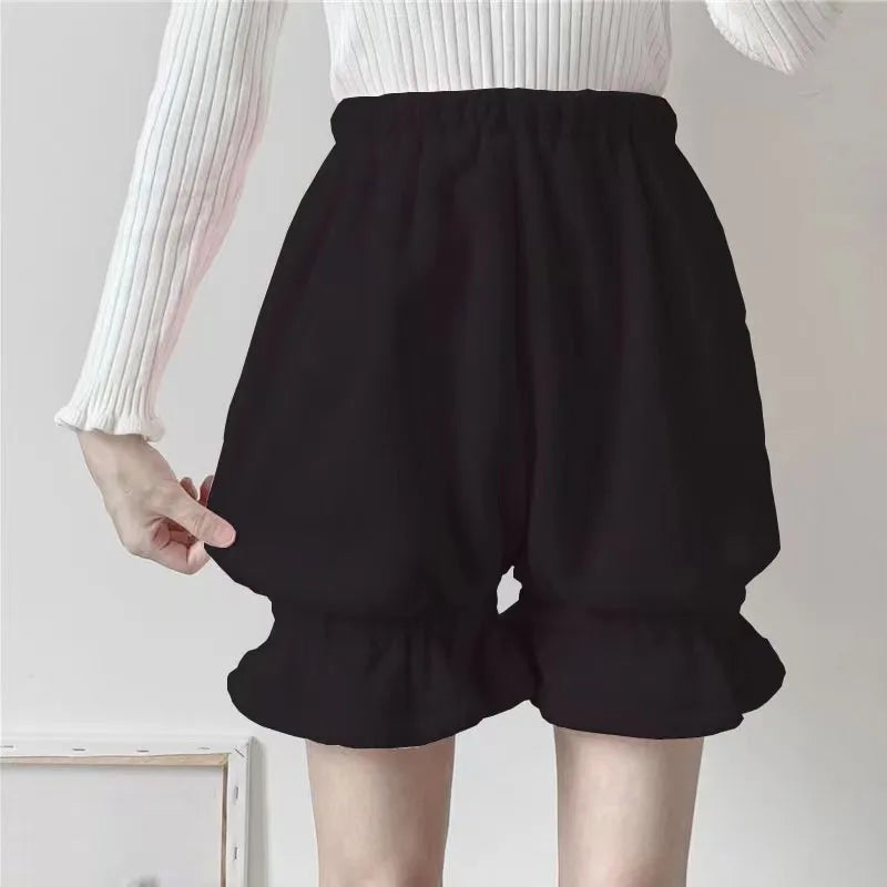 Winter Warm Bowknot Lace Ruffle Pumpkin Bloomers Victorian Plush Shorts Women Girls Lolita Harajuku Y2k Lantern Shorts Pants