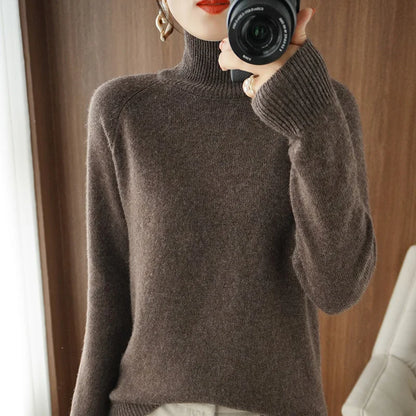 Autumn and winter new women's high-neck cashmere wool sweater loose knit pullover women's casual warm base pullover sweater