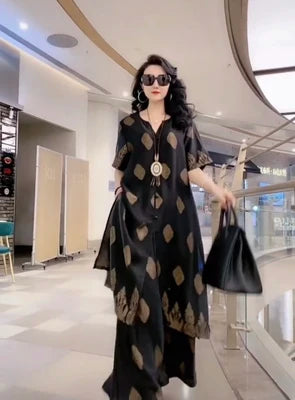 Oversize 5XL Dresses Female Two-Piece Suit 2023 New Spring Summer Dress Female Fashion Elegant Loose Print Mother Suit Dresses