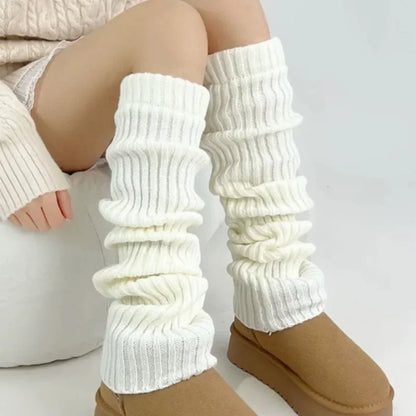 Y2K Winter Leg Warmers Women Girl Solid Color Wool Knitted Long Sock Soft Comfortable Warm Cotton Stockings Fashion Accessories