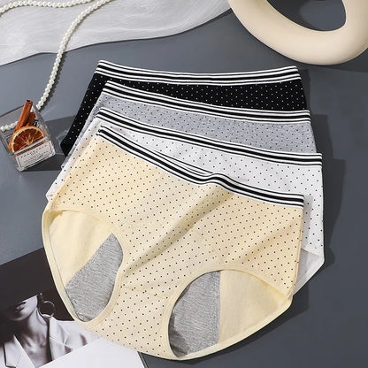 Cotton Polka Dot Period Pants Mid-waist Comfortable Breathable Menstrual Leak Proof Briefs