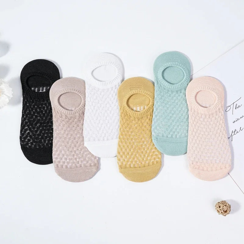 Boat Socks for Women Summer Thin Mesh Breathable Solid Color All Match Socks Female Non-slip Invisible Shallow Crew Socks