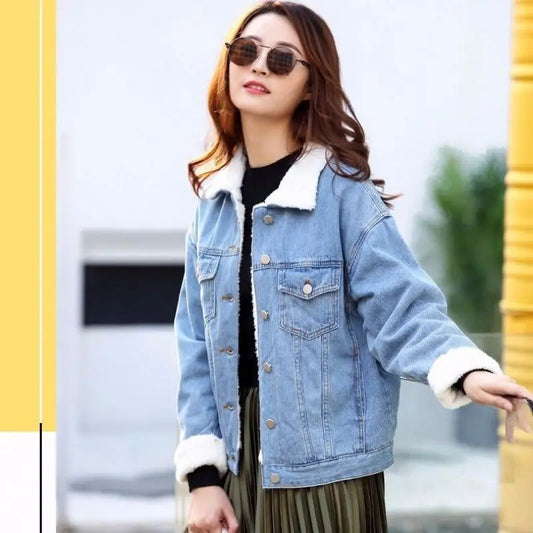 Denim Coats Women 2023 Autumn Winter New Thicke Cowboy Jacket Denim Coat Loose Female Jeans Streetwear Outerwear