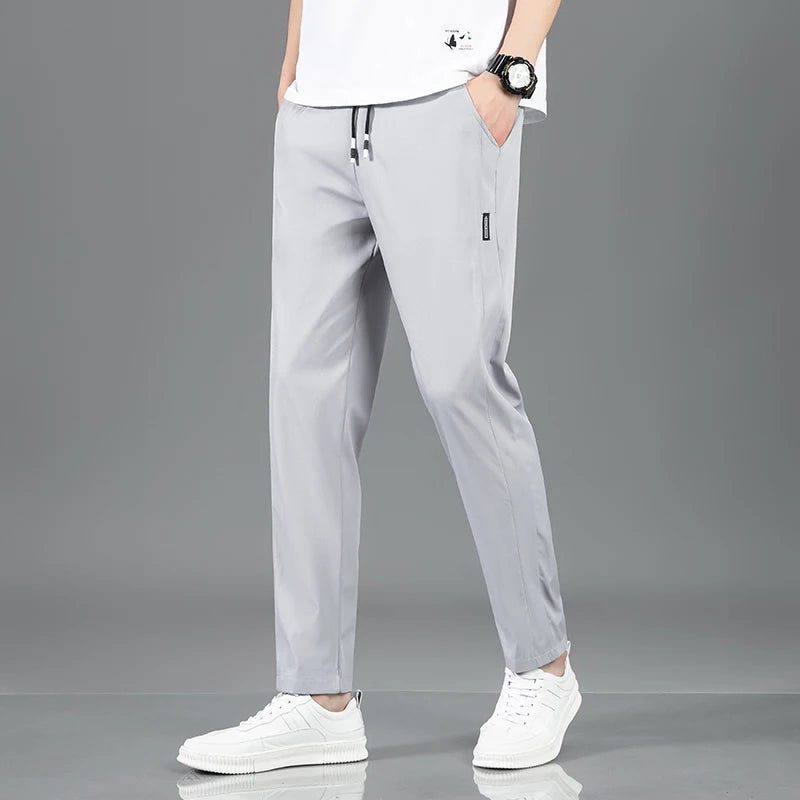 Spring Summer Waist Drawing Solid Color Thin Business Casual Trousers Outdoor Elastic Breathable Straight Tube Sneaker