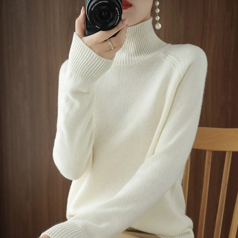 Autumn and winter new women's high-neck cashmere wool sweater loose knit pullover women's casual warm base pullover sweater