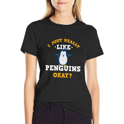 Cute I Just Really Like Penguins Quote T-Shirt shirts graphic tees anime clothes Womens clothing