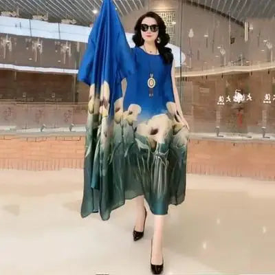 Oversize 5XL Dresses Female Two-Piece Suit 2023 New Spring Summer Dress Female Fashion Elegant Loose Print Mother Suit Dresses