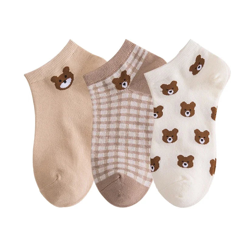 Cute Cartoon Bear Thin Cotton Sock  Women's Ins Korea Simple Style Ankle Socks Casual Boat Socks Harajuku Fashion Random A Pair