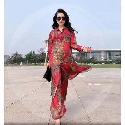 Oversize 5XL Dresses Female Two-Piece Suit 2023 New Spring Summer Dress Female Fashion Elegant Loose Print Mother Suit Dresses