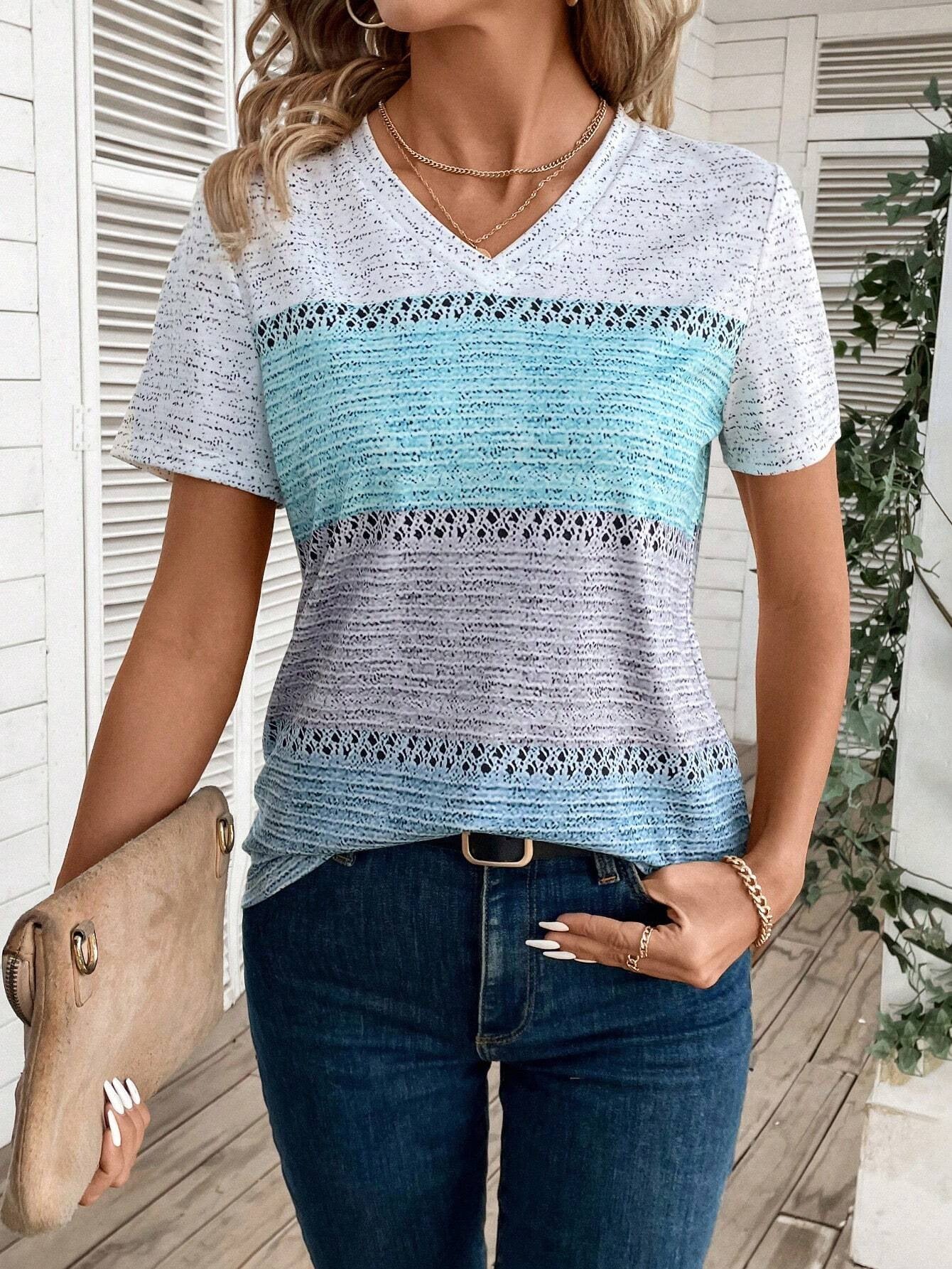 Printed Striped Casual Short-sleeved T-shirt