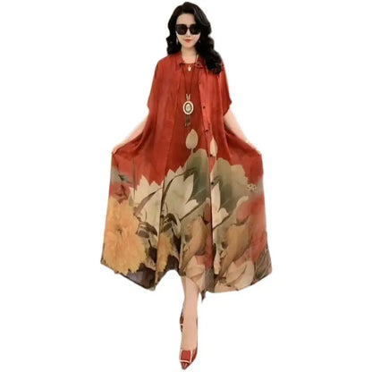 Oversize 5XL Dresses Female Two-Piece Suit 2023 New Spring Summer Dress Female Fashion Elegant Loose Print Mother Suit Dresses