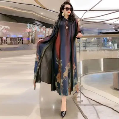 Oversize 5XL Dresses Female Two-Piece Suit 2023 New Spring Summer Dress Female Fashion Elegant Loose Print Mother Suit Dresses