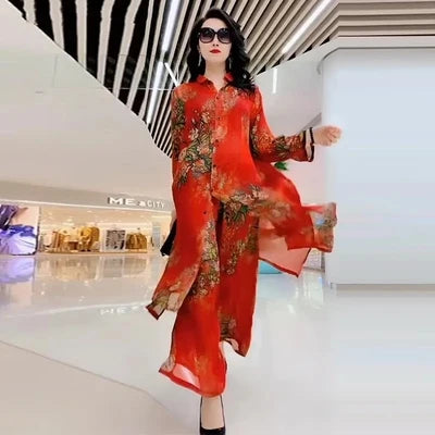 Oversize 5XL Dresses Female Two-Piece Suit 2023 New Spring Summer Dress Female Fashion Elegant Loose Print Mother Suit Dresses