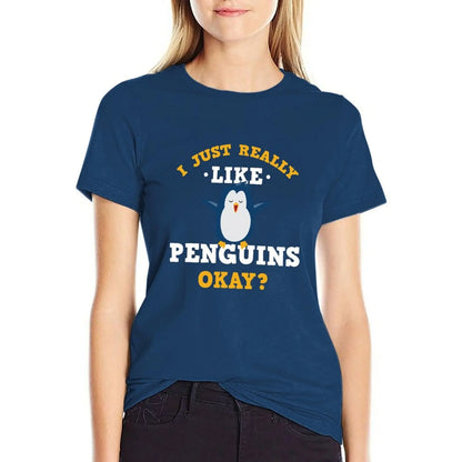 Cute I Just Really Like Penguins Quote T-Shirt shirts graphic tees anime clothes Womens clothing