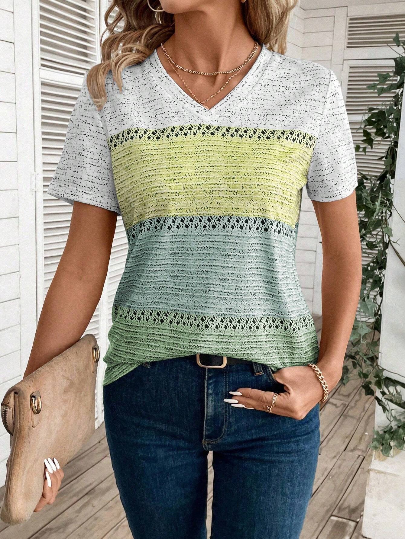 Printed Striped Casual Short-sleeved T-shirt