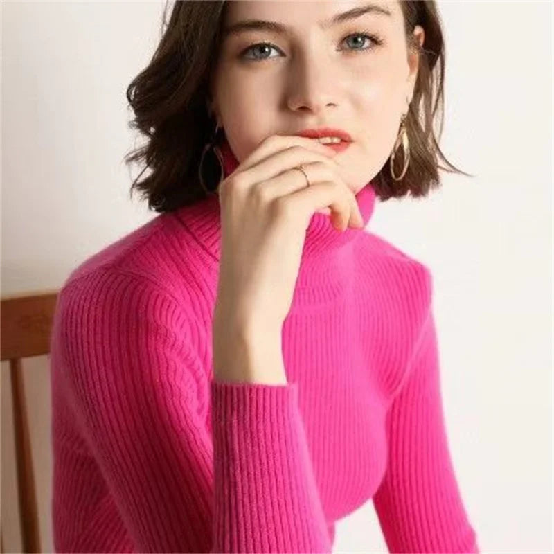 Turtleneck Sweater Women Autumn Winter Tops Korean Slim Women Pullover Jumper Knitted Sweater Pull Femme