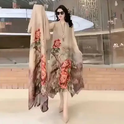 Oversize 5XL Dresses Female Two-Piece Suit 2023 New Spring Summer Dress Female Fashion Elegant Loose Print Mother Suit Dresses