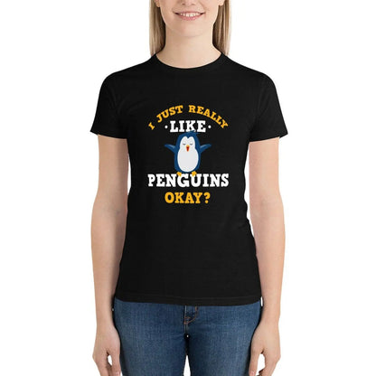 Cute I Just Really Like Penguins Quote T-Shirt shirts graphic tees anime clothes Womens clothing