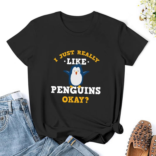 Cute I Just Really Like Penguins Quote T-Shirt shirts graphic tees anime clothes Womens clothing