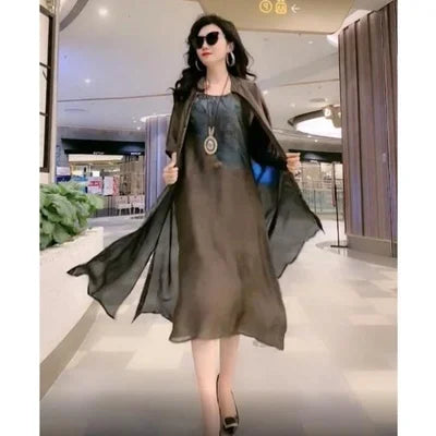 Oversize 5XL Dresses Female Two-Piece Suit 2023 New Spring Summer Dress Female Fashion Elegant Loose Print Mother Suit Dresses