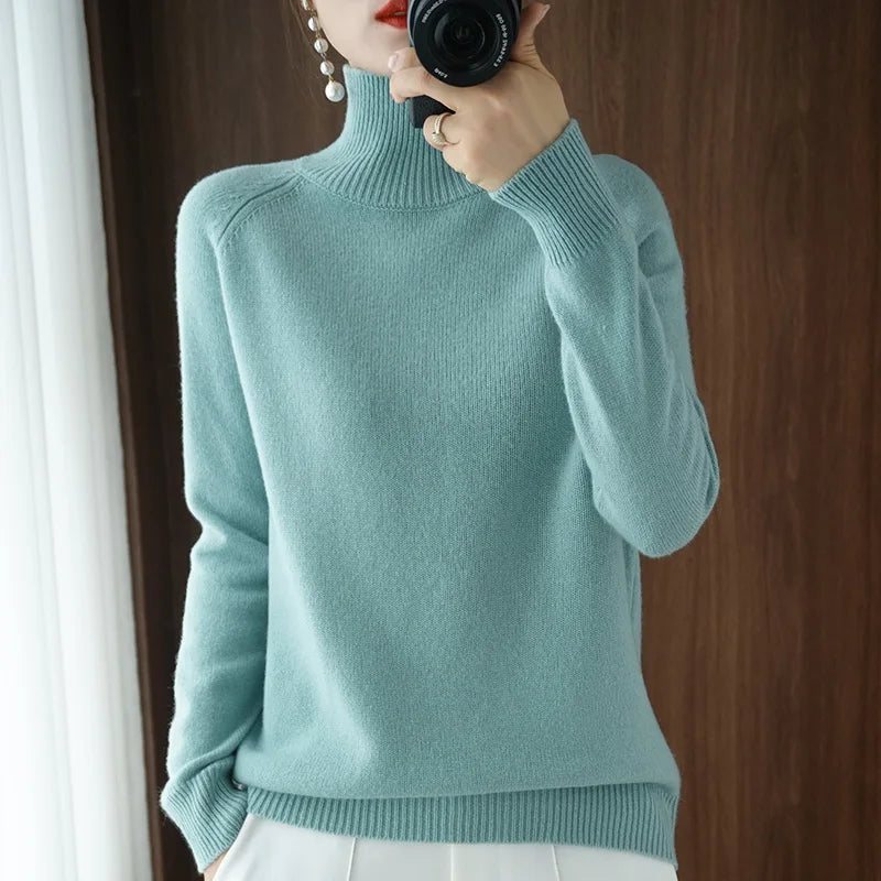 Autumn and winter new women's high-neck cashmere wool sweater loose knit pullover women's casual warm base pullover sweater