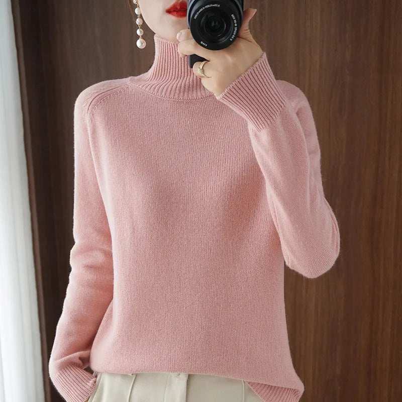 Autumn and winter new women's high-neck cashmere wool sweater loose knit pullover women's casual warm base pullover sweater