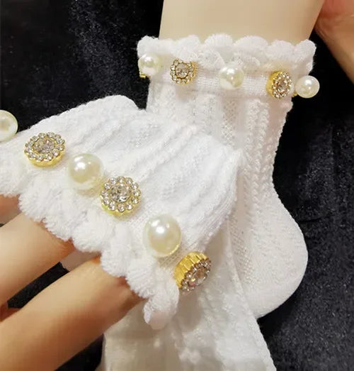 Jirai Accessories Lolita Cute Girl Pearls Rhinestones Socks 2024 Sweet Pearl Diamond Bubble Jirai Kei Mesh Pure Cotton Stockings