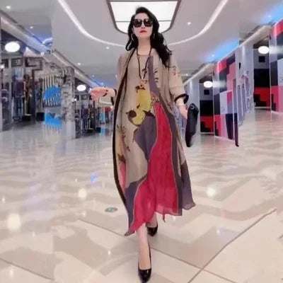 Oversize 5XL Dresses Female Two-Piece Suit 2023 New Spring Summer Dress Female Fashion Elegant Loose Print Mother Suit Dresses