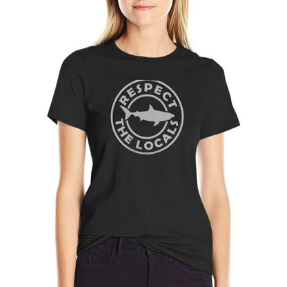 Respect The Locals Shark T-shirt graphics oversized summer tops Summer Women's clothing