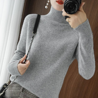 Autumn and winter new women's high-neck cashmere wool sweater loose knit pullover women's casual warm base pullover sweater