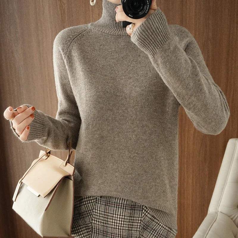 Autumn and winter new women's high-neck cashmere wool sweater loose knit pullover women's casual warm base pullover sweater